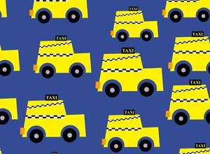 gelbe gezeichnete Taxis auf blauem Hintergrund