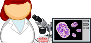 Gezeichnetes Bild einer Laborantin bei der Arbeit